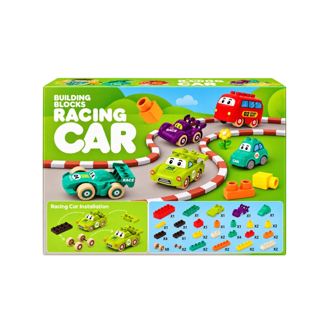 JDLT Racing Car Soft Building Blocks Set – 50 Pcs Vehicle Construction Blocks