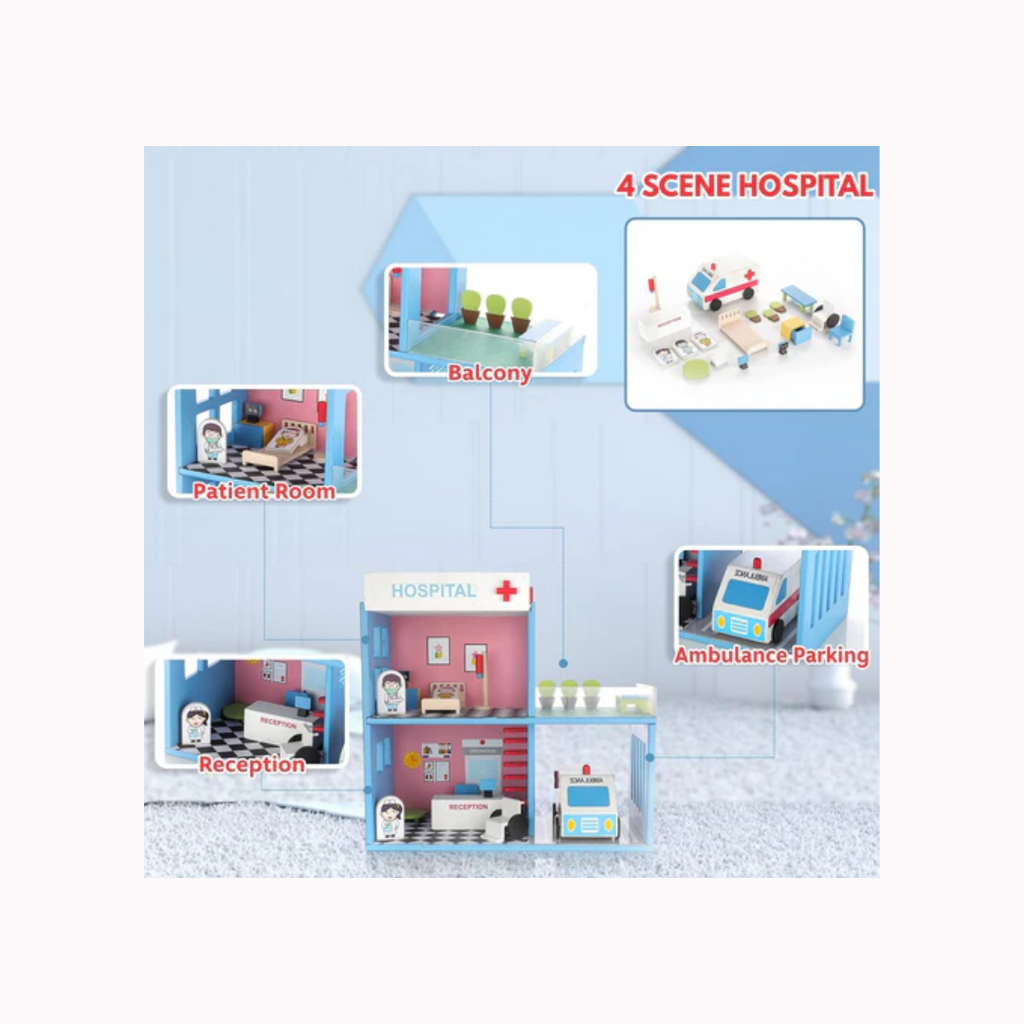 Chanak Wooden Hospital Set for Kids (18 Pieces)