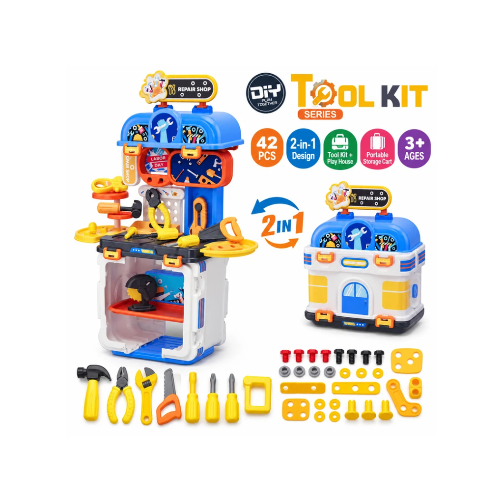 2-in-1 DIY Tool Kit Repair Shop Play Set with 42 Accessories