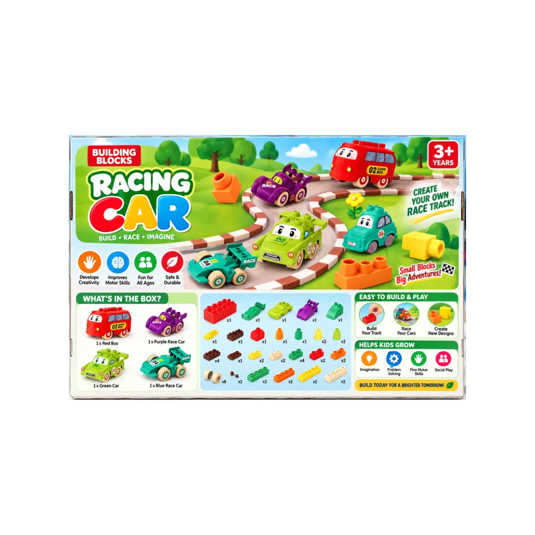 JDLT Racing Car Soft Building Blocks Set – 50 Pcs Vehicle Construction Blocks