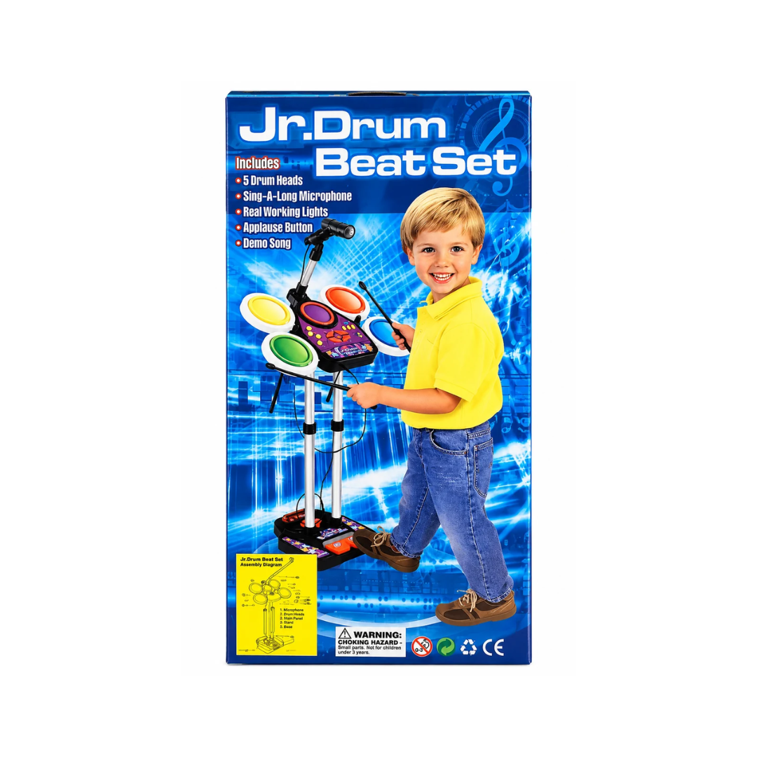 Jr. Drum Beat Set for Kids with 5 Drum Heads, Sing-Along Microphone, Lights & Demo Music