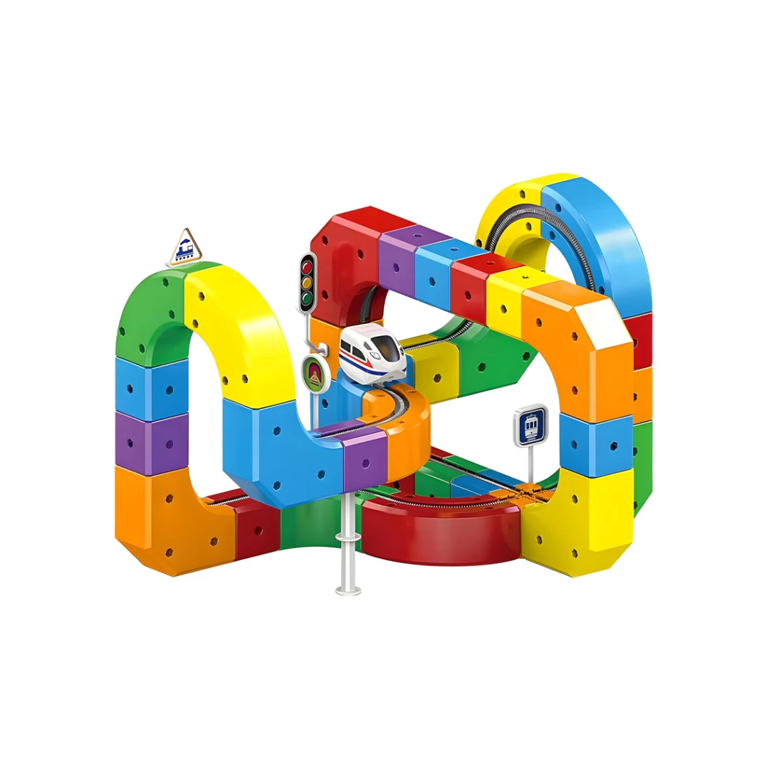 Magnetic Building Block Track Car Set DIY Construction Racing Track