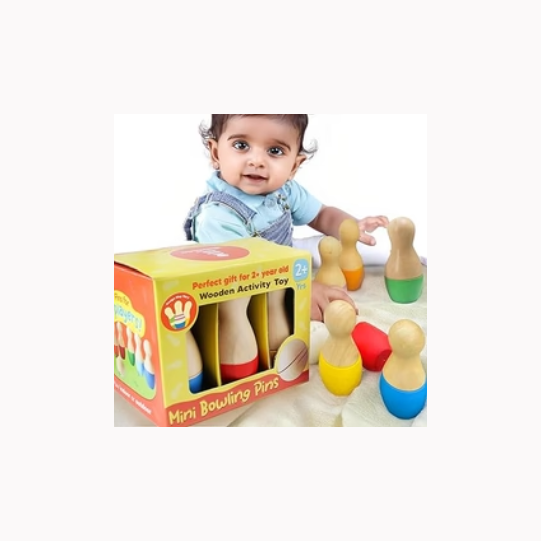 Shumee Mini Stripes Bowling Pins Double Color Set, Pack of 1- Multicolor