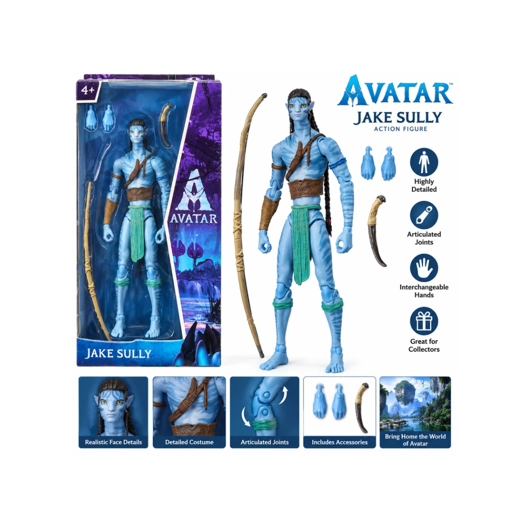 Avatar Jake Sully Action Figure with Bow & Accessories – Collectible Character Toy for Kids 4+