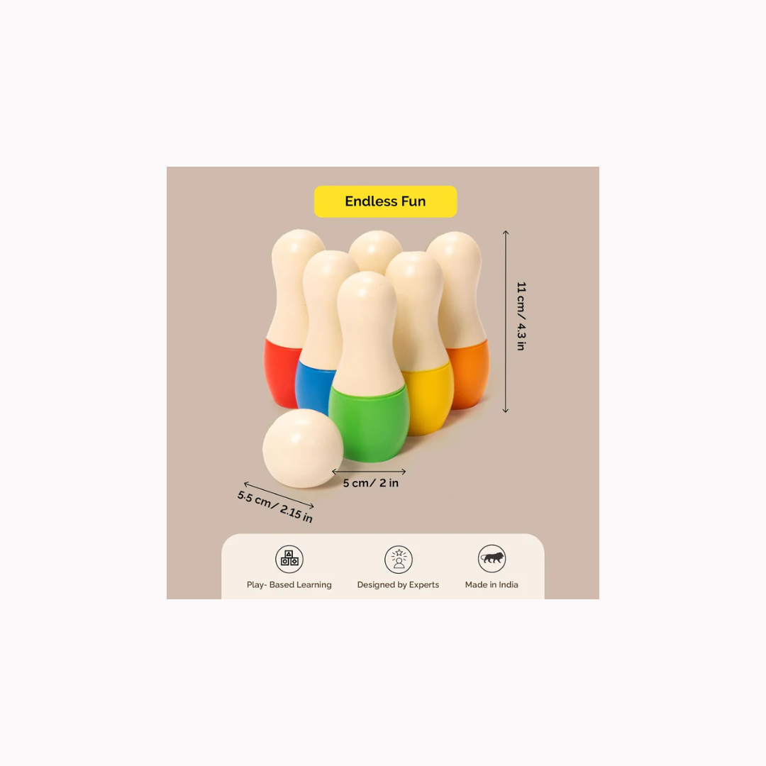 Shumee Mini Stripes Bowling Pins Double Color Set, Pack of 1- Multicolor