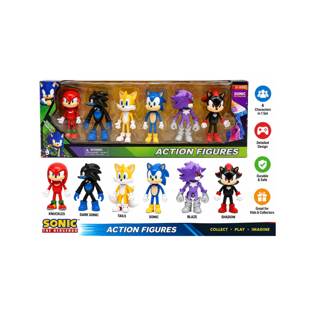 Sonic Action Figures Set of 6 Collectible Character Toys