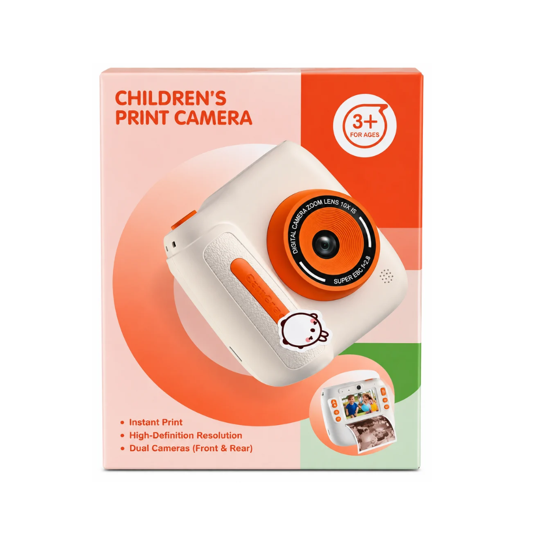 Children’s Instant Print Camera for Kids with Dual Front & Rear Camera – White & Orange