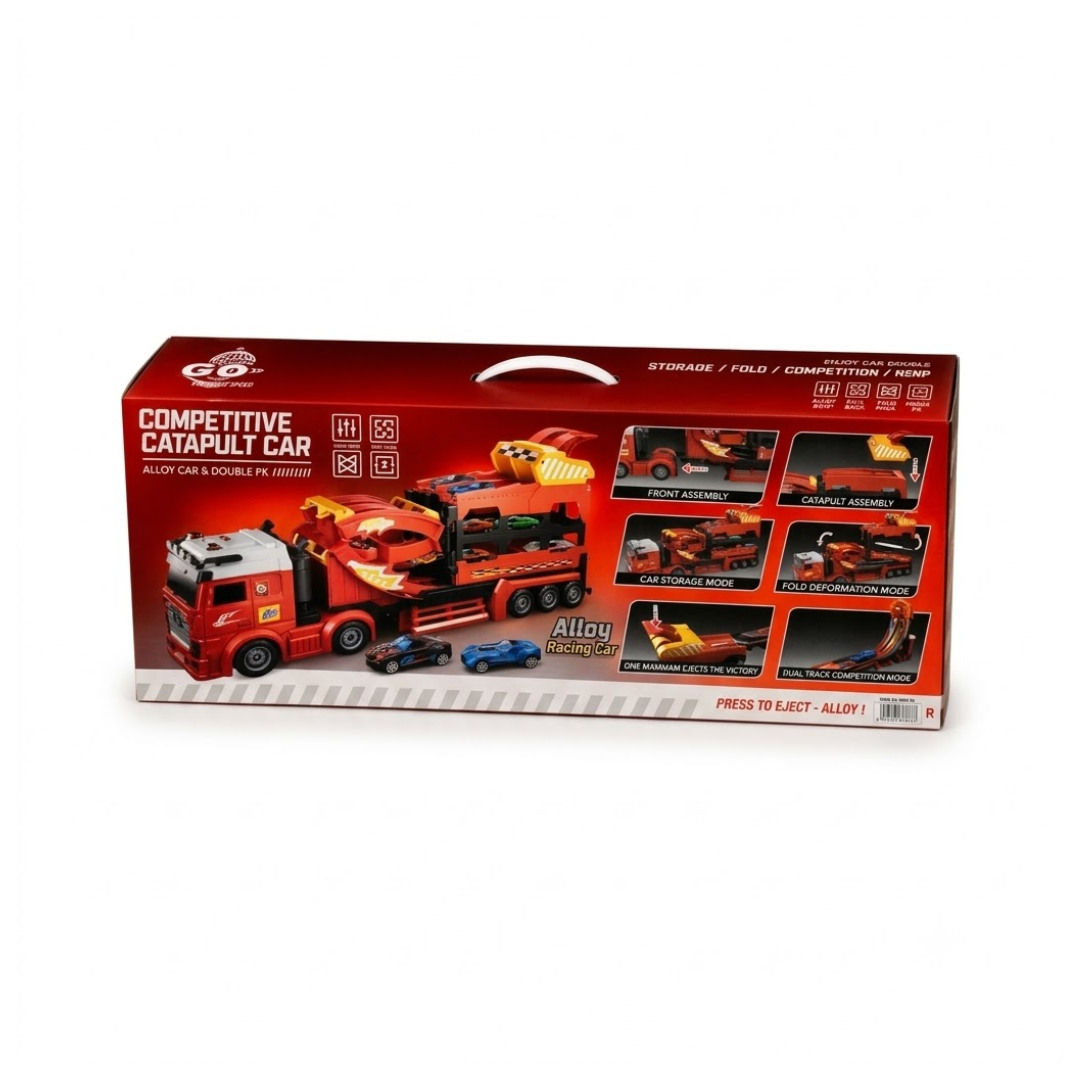 Competitive Catapult Car Transporter Truck with Dual Racing Track & Alloy Cars
