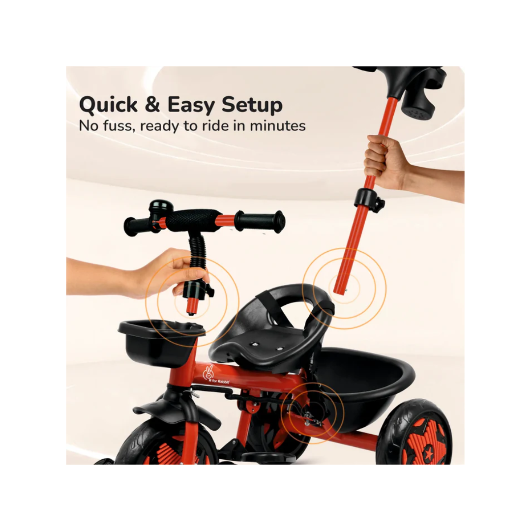 R For Rabbit Tiny Toes R20 Ace - Stylish, Safe & Comfortable Baby Tricycle for Kids Red