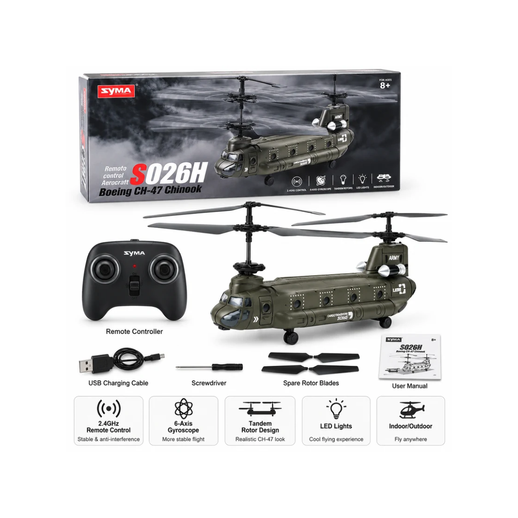SYMA S026H Boeing CH-47 Chinook Remote Control Helicopter – 2.4GHz RC Aircraft for Kids