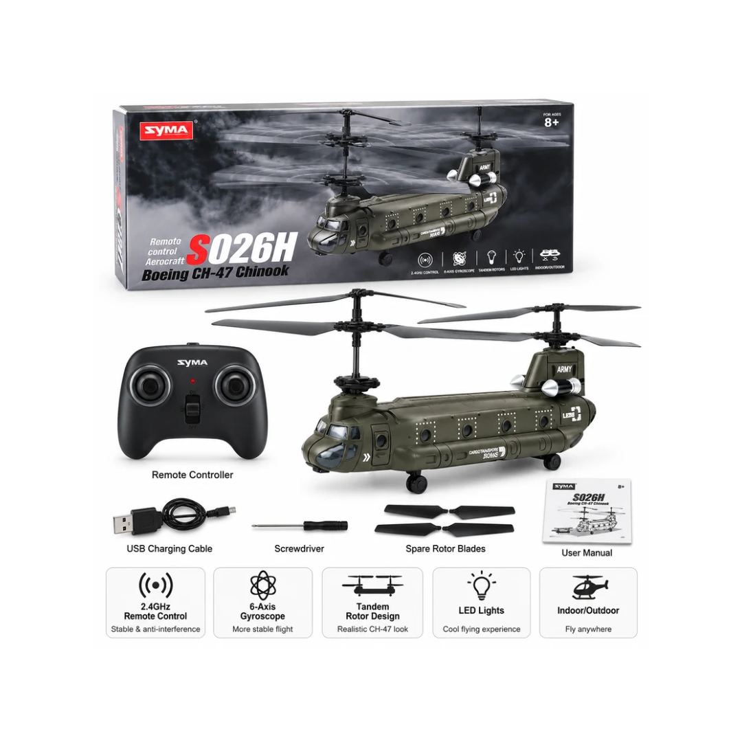 SYMA S026H Boeing CH-47 Chinook Remote Control Helicopter – 2.4GHz RC Aircraft for Kids