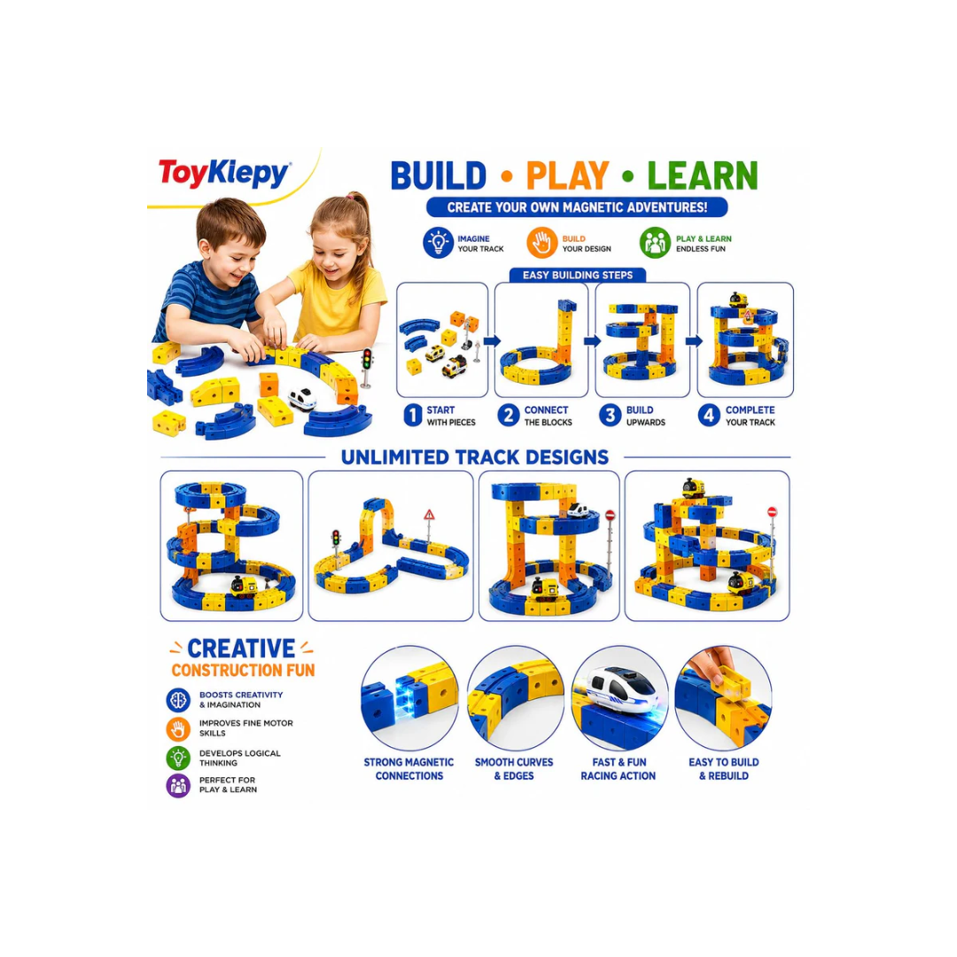 Magnetic Building Block Track Car Set DIY Construction Racing Track