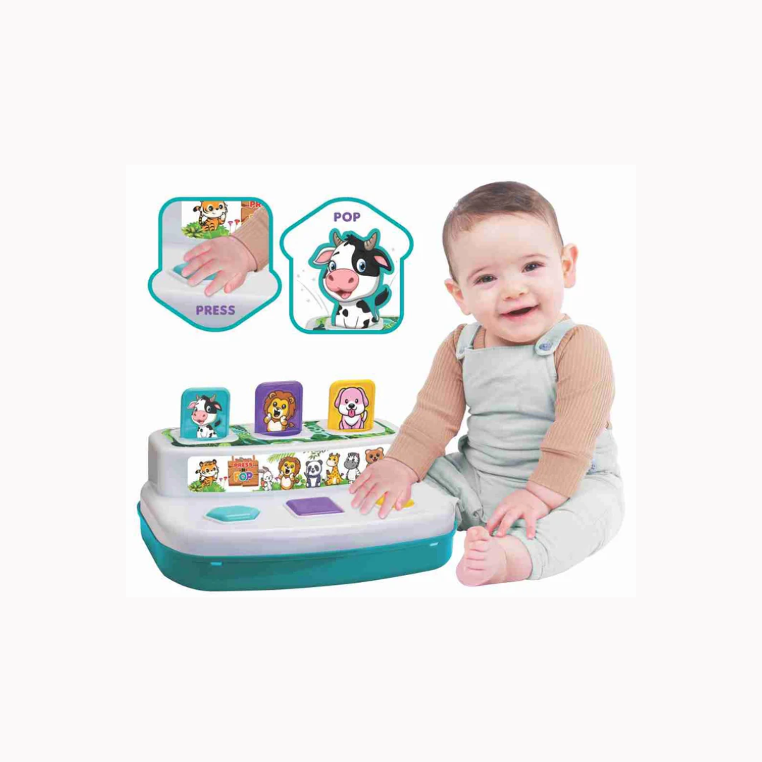 Toymate Press and Pop - A 2 in 1 animals and 3 colourful balls pop up learning educational toy