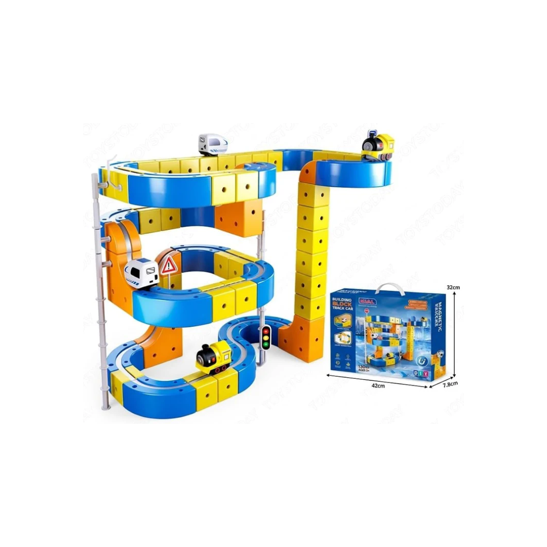 Magnetic Building Blocks Track DIY Car Set 130pcs