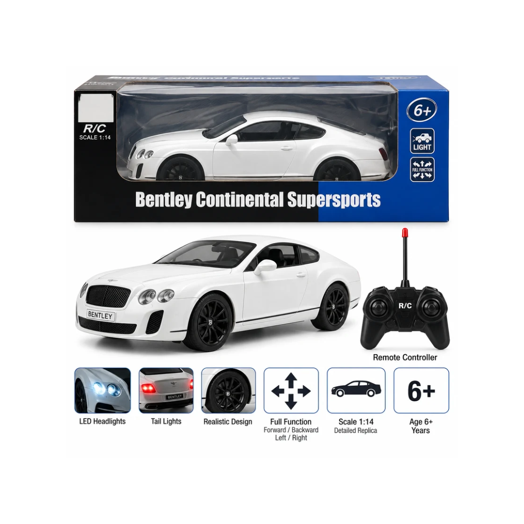 Bentley Continental Supersports 1:14 Scale Remote Control Car with Lights – White