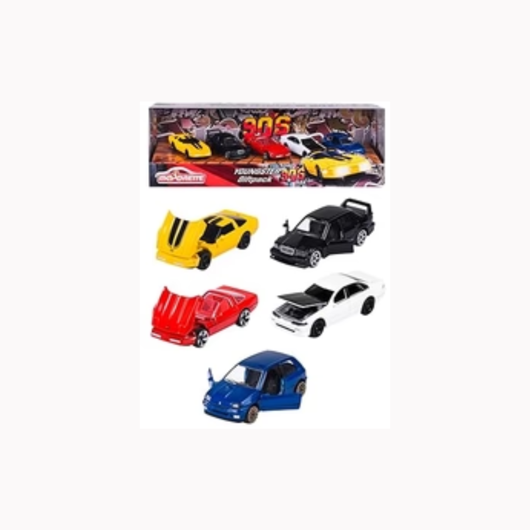 Majorette - Pack of 5 Metal Cars "Young '90", Scale 1:64, 7.5 cm, Classic Edition