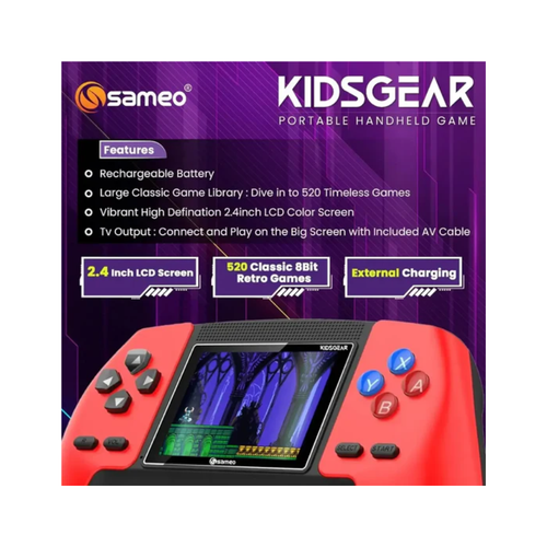 Sameo Kids gear Controller Shaped Handheld Console Built-in 520 Retro Game White