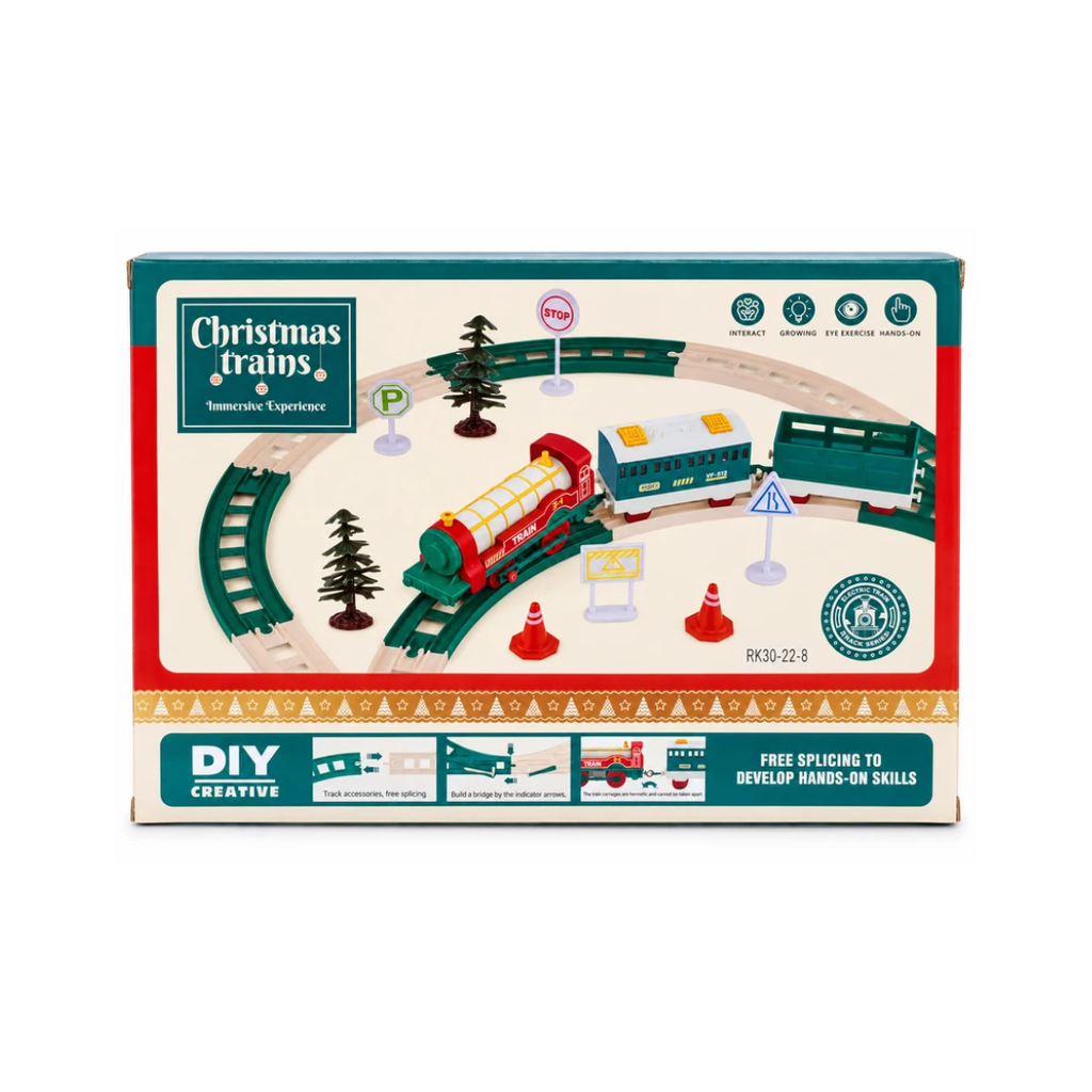 Christmas Train Set for Kids with Free-Style Track & 3 Train Cars
