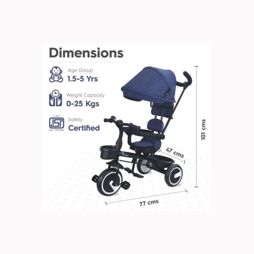 R For Rabbit Tiny Toes T30 Ace Tricycle For Kids With Adjustable Parental Control Denim Blue