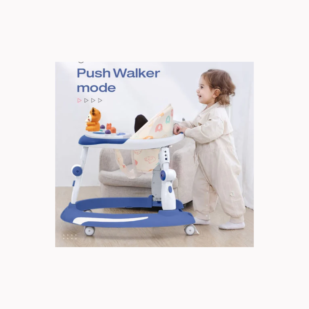 R for Rabbit Little Feet Plus Baby Walker - Detachable Toy Bar With Music & Light Blue White