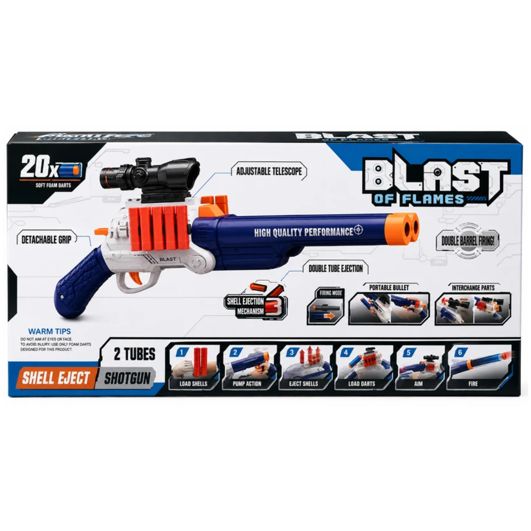 Blast of Flames 20X Soft Bullet Shell Ejecting Toy Blaster with Adjustable Scope