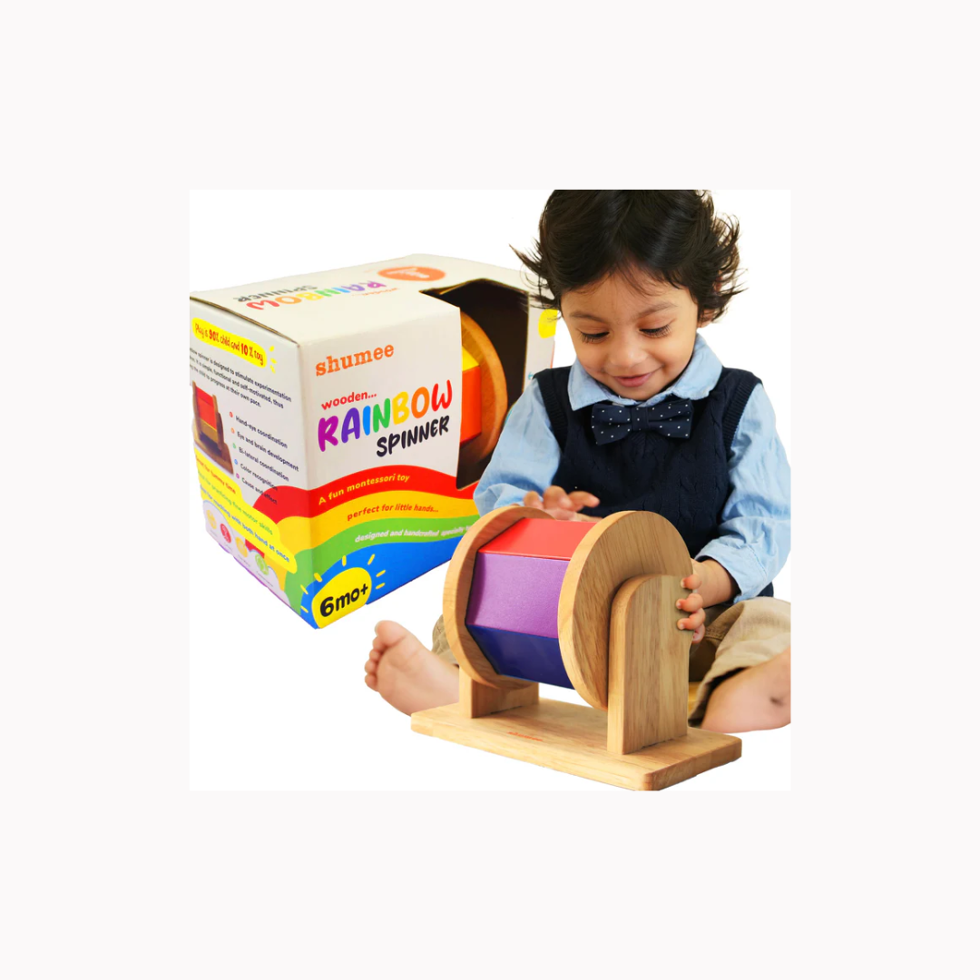 Shumee Wooden Montessori Rainbow Hand Spinner Toy (6+ months)