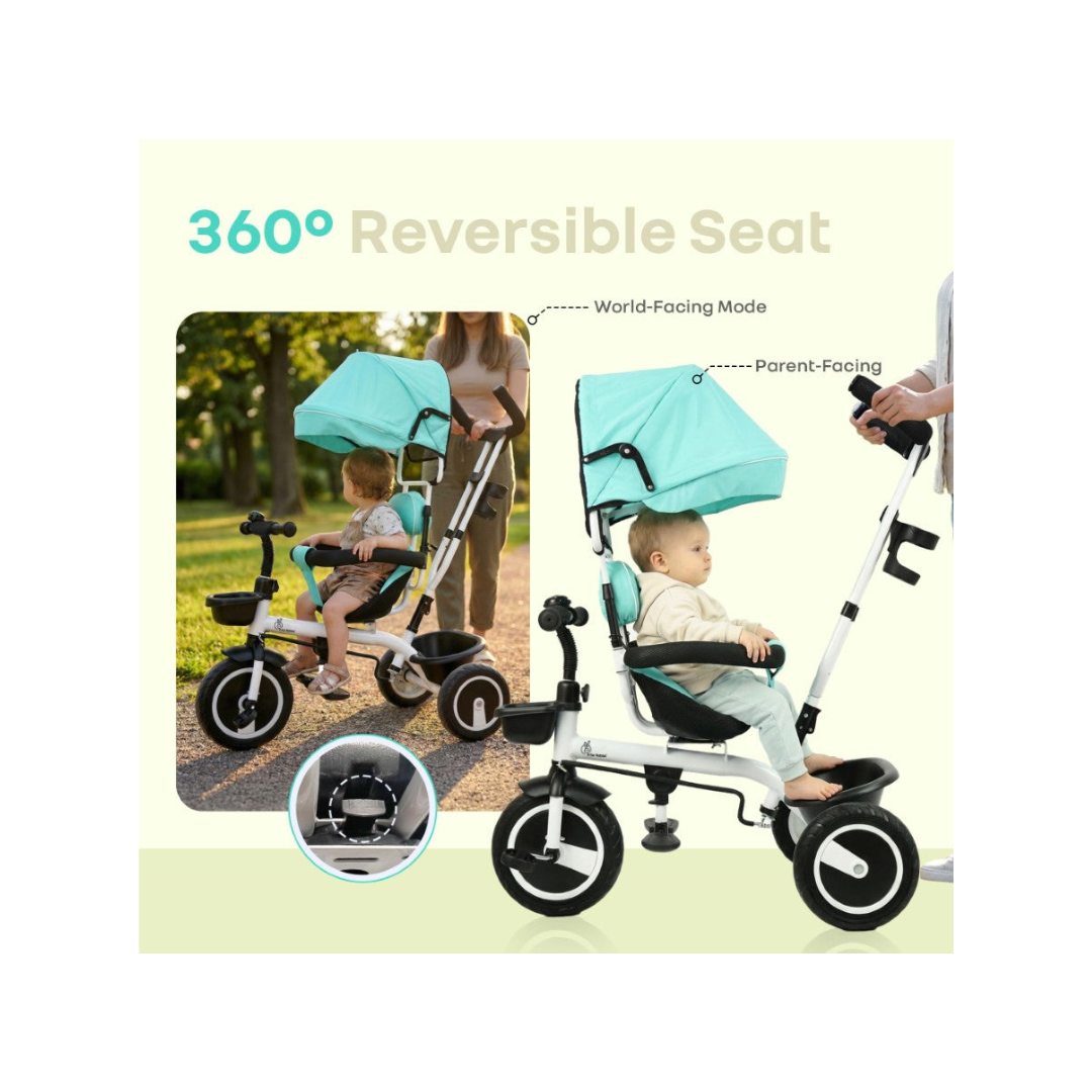 R For Rabbit Tiny Toes R40 Plus Baby Tricycle with Canopy, Footrests, Plug-N-Play Wheels & Adjustable Parent Handle (Up to 25 kg) Lake Blue