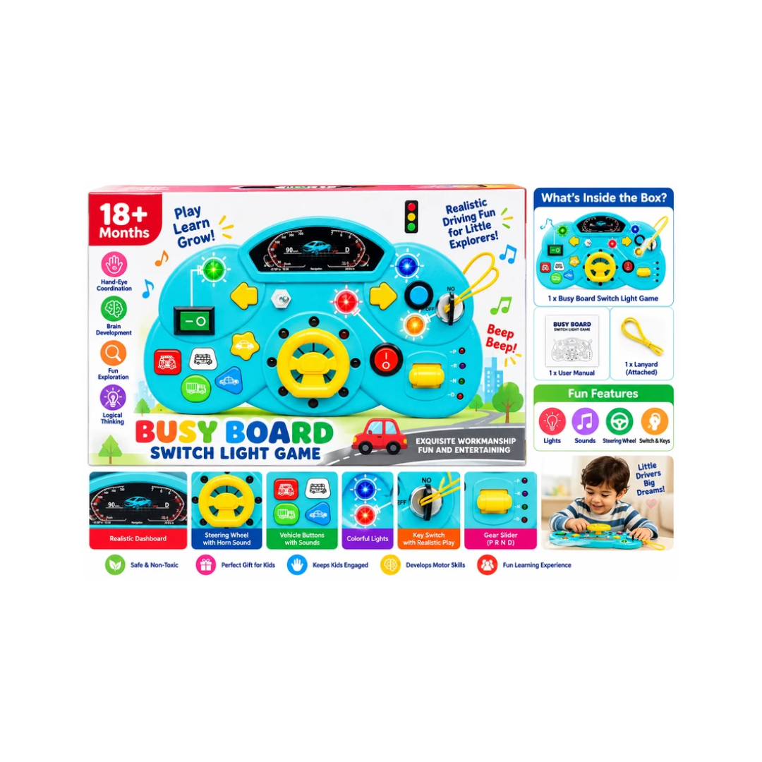 Busy Board Switch Light Game Steering Wheel Toy for Kids 18M+