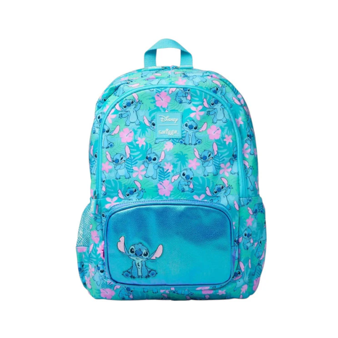 Smiggle Disney Stitch Backpack for Kids (42 CM) – School Bag with Front Pocket & Side Mesh (Blue)