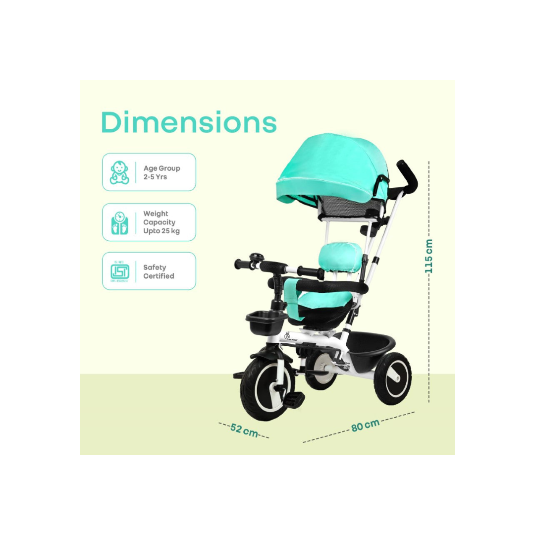 R For Rabbit Tiny Toes R40 Plus Baby Tricycle with Canopy, Footrests, Plug-N-Play Wheels & Adjustable Parent Handle (Up to 25 kg) Lake Blue