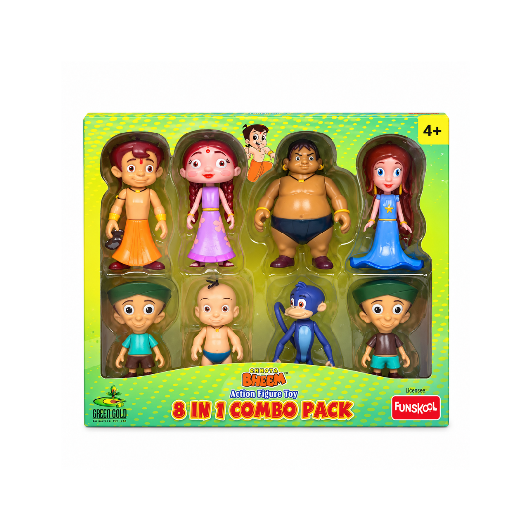Funskool Chhota Bheem and Friends with Articulation 8IN1 4 Inch Action Figure Pack