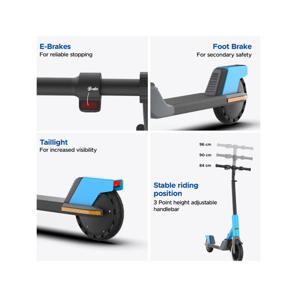 EMotorad Lil E Junior Electric Kick Scooter Foldable Aluminum Alloy Frame Sporty Blue