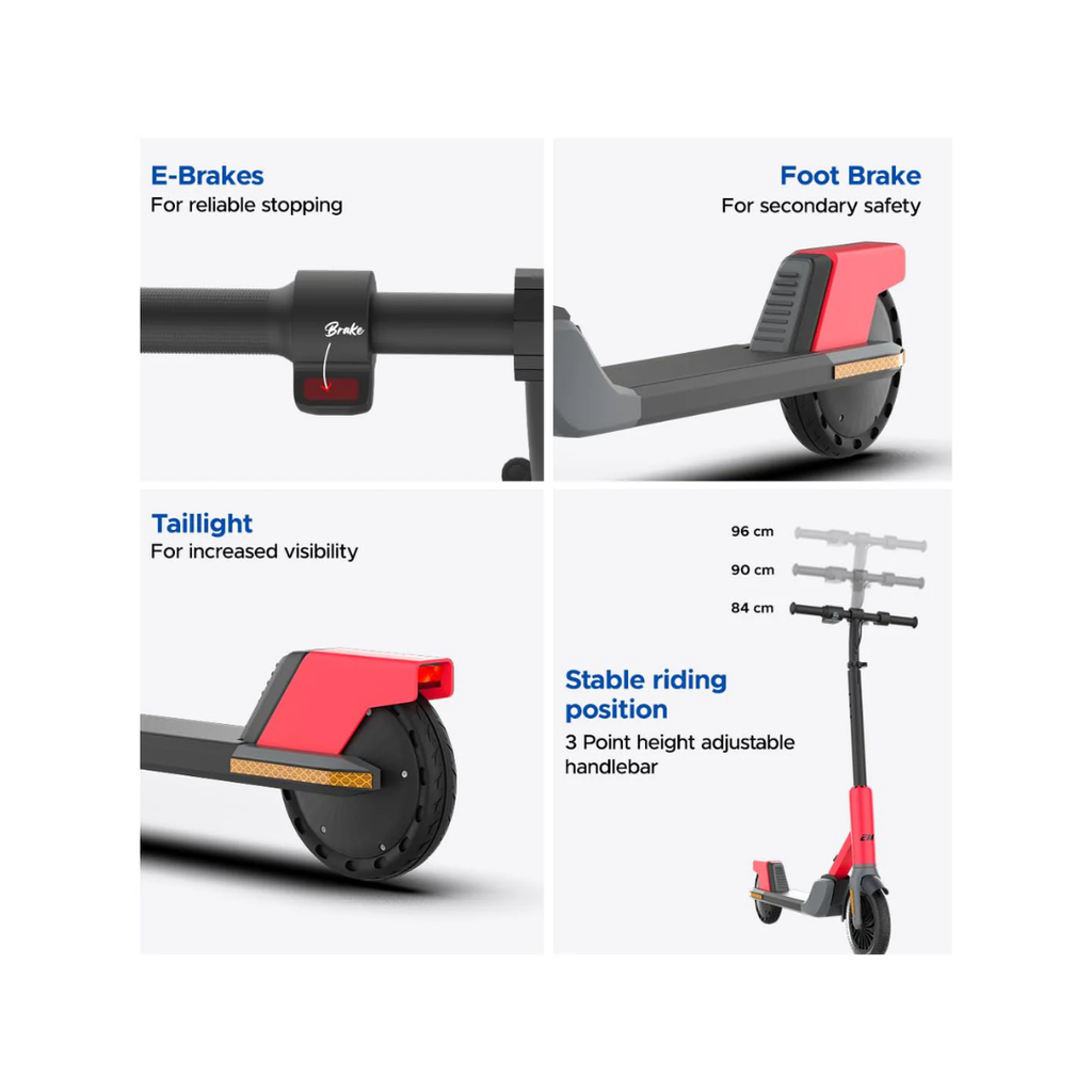 EMotorad Lil E Junior Electric Kick Scooter Foldable Aluminum Alloy Frame Active Red