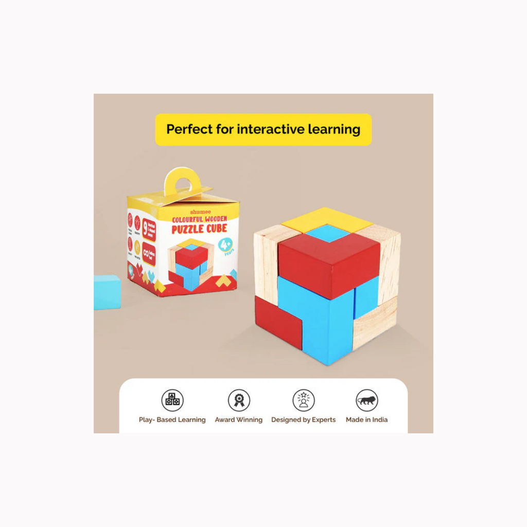 Shumee Colourful Wooden Puzzle Cube With 9 L-Shaped Blocks (4+ Years)