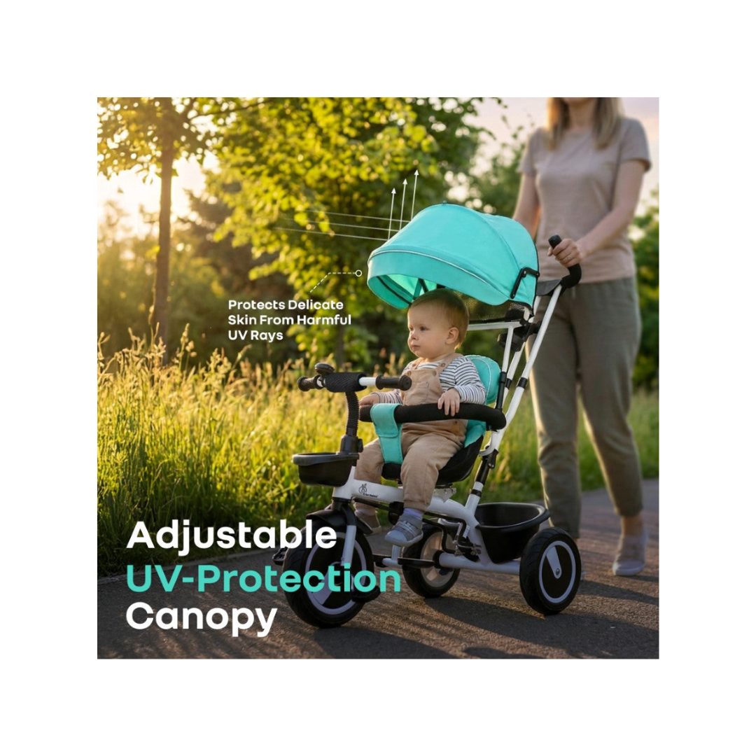 R For Rabbit Tiny Toes R40 Plus Baby Tricycle with Canopy, Footrests, Plug-N-Play Wheels & Adjustable Parent Handle (Up to 25 kg) Lake Blue
