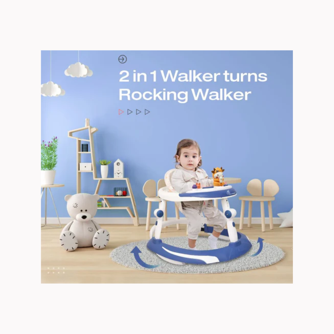 R for Rabbit Little Feet Plus Baby Walker - Detachable Toy Bar With Music & Light Blue White