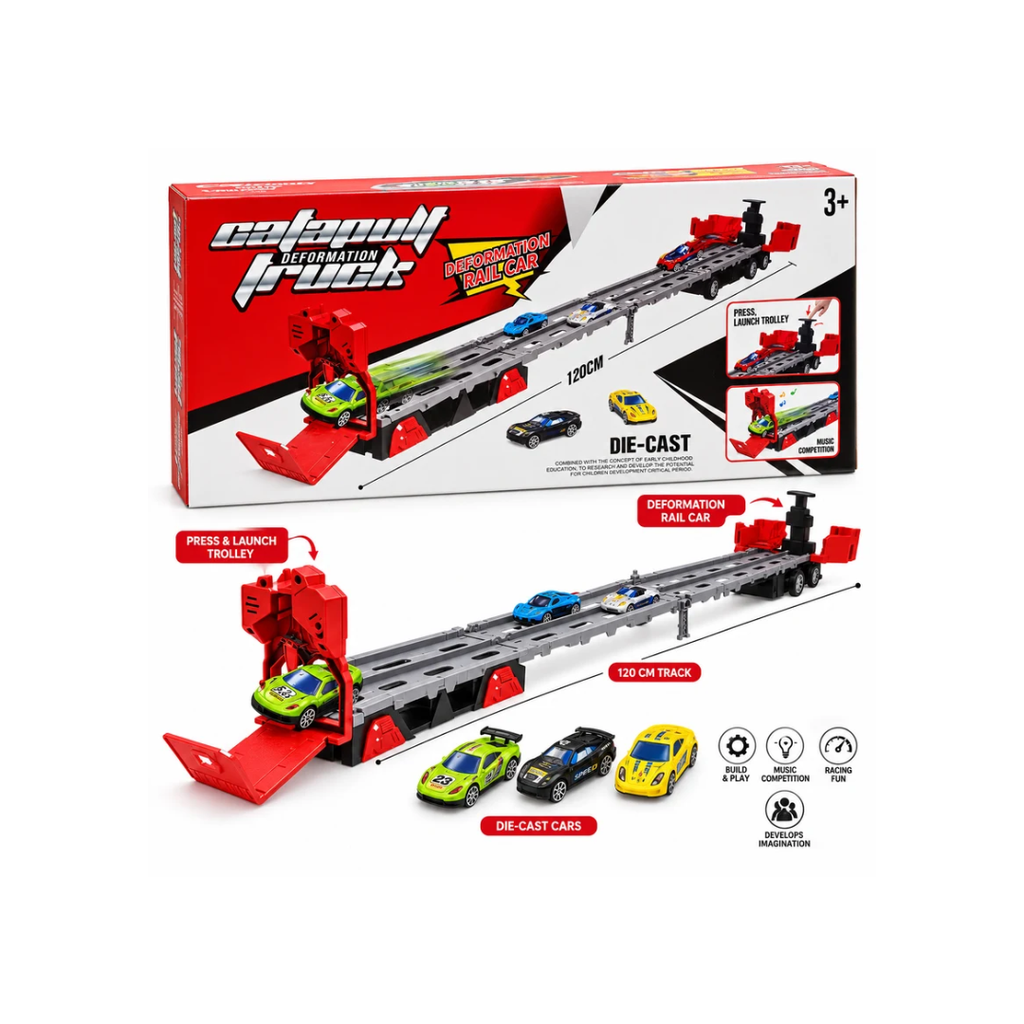 Deformation Rail Car Track Set 120cm Die-Cast Car Launcher Toy