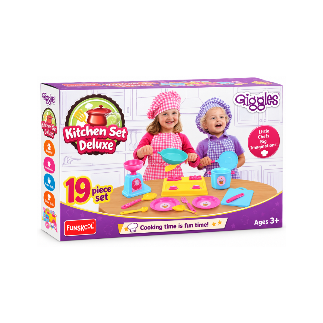 Funskool Giggles Kitchen Set Deluxe – 19-Piece Pretend Play Cooking Set for Kids