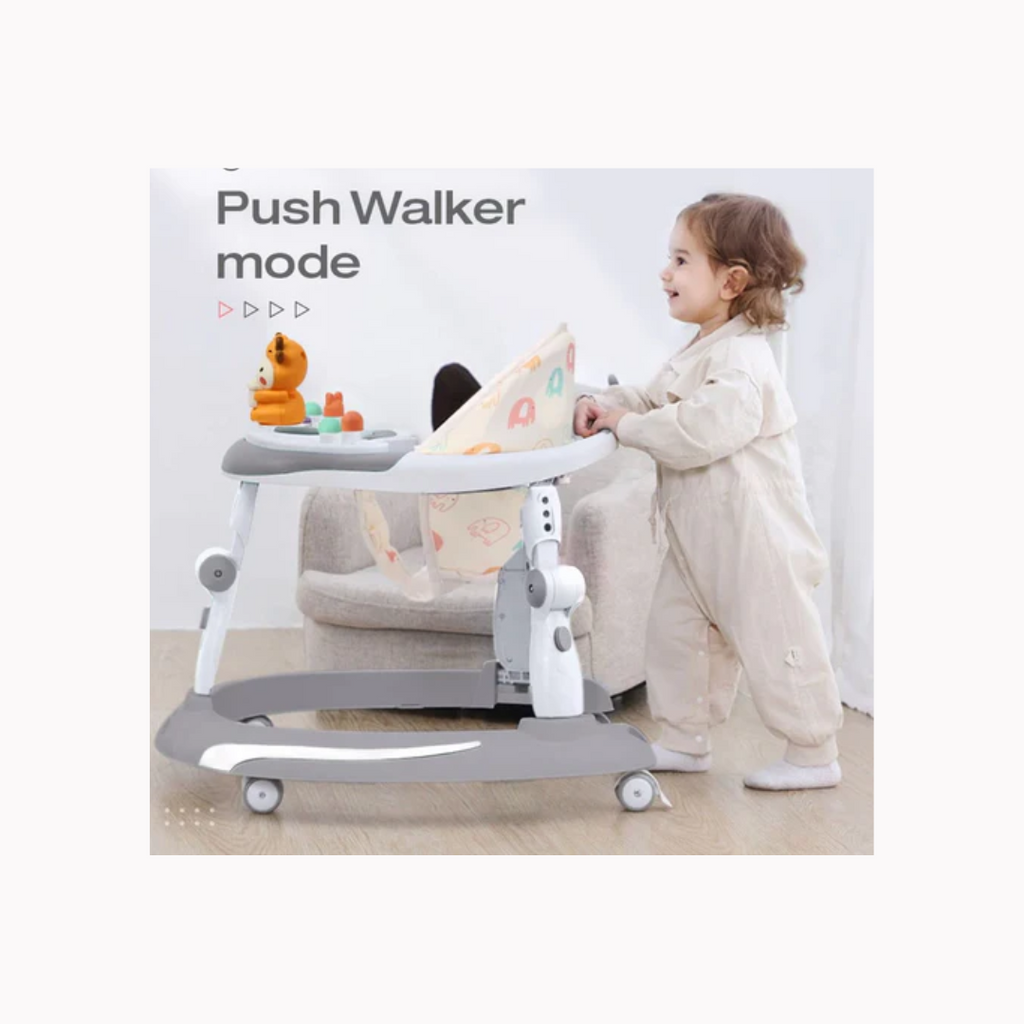R for Rabbit Little Feet Plus Baby Walker - Detachable Toy Bar With Music & Light Grey White