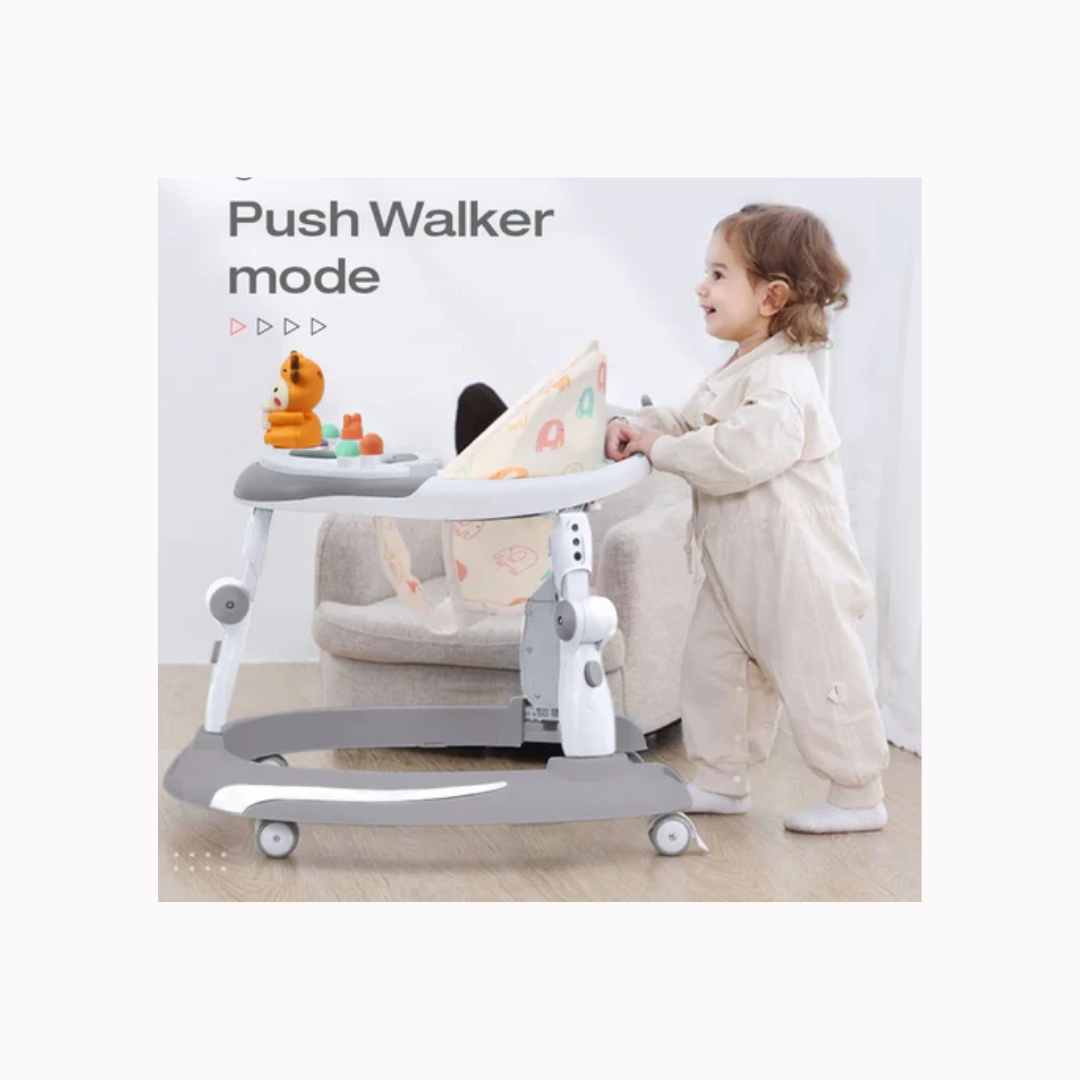 R for Rabbit Little Feet Plus Baby Walker - Detachable Toy Bar With Music & Light Grey White