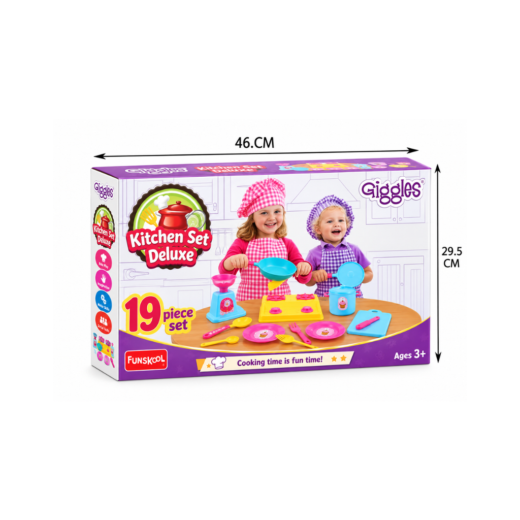 Funskool Giggles Kitchen Set Deluxe – 19-Piece Pretend Play Cooking Set for Kids