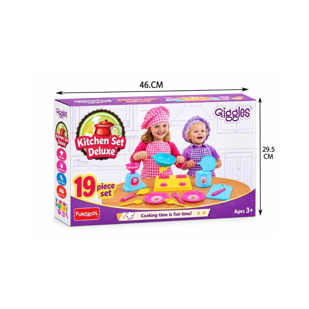 Funskool Giggles Kitchen Set Deluxe – 19-Piece Pretend Play Cooking Set for Kids