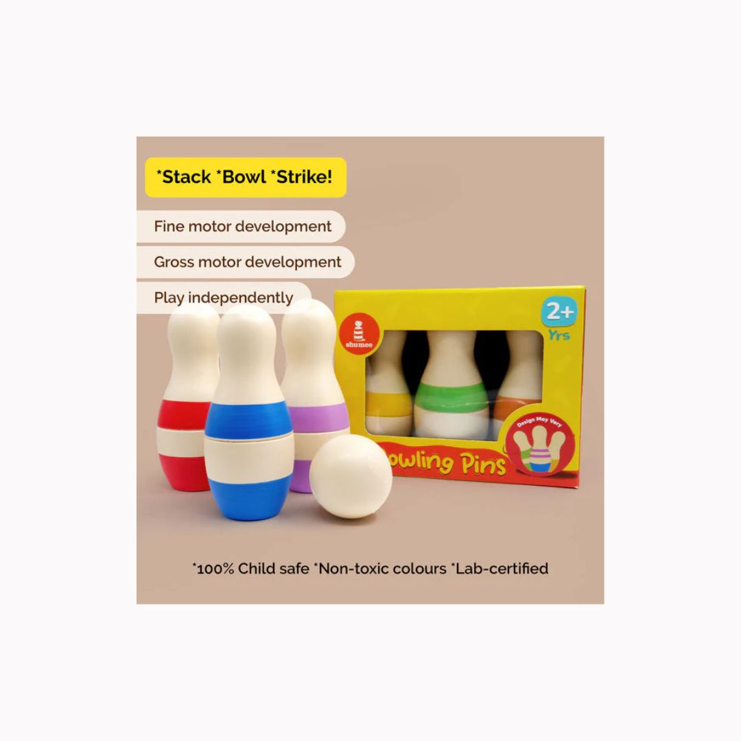 Shumee Mini Stripes Bowling Pins Set || 6 Pins, 1 Ball  (2 Years+)