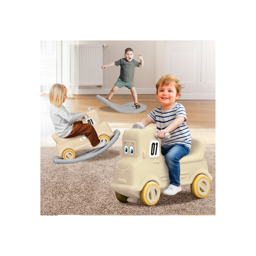 R For Rabbit Rock N Ride 3-in-1 Playtime Buddy, Safe, Fun & Skill-Boosting Beige Grey