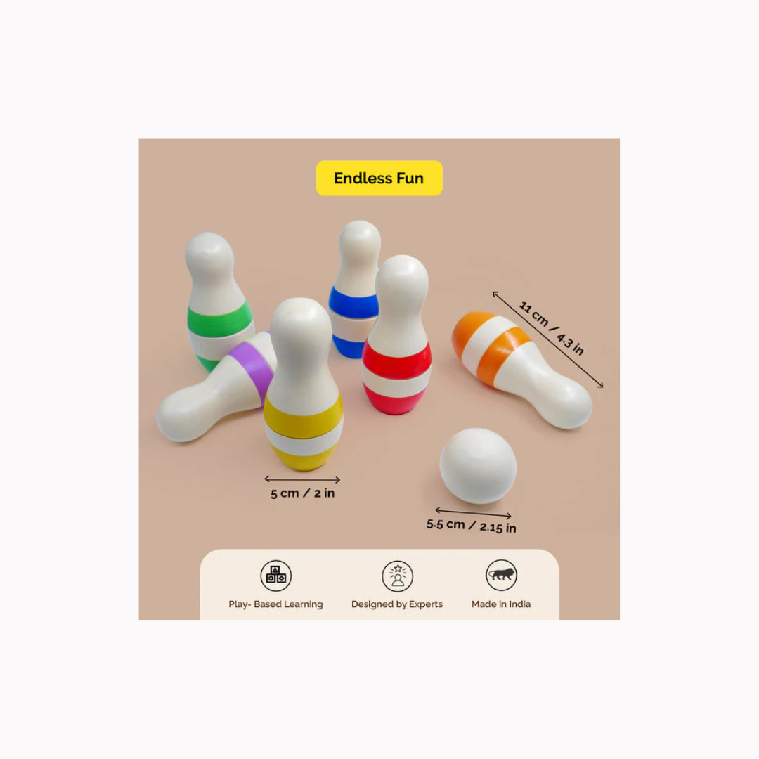 Shumee Mini Stripes Bowling Pins Set || 6 Pins, 1 Ball  (2 Years+)
