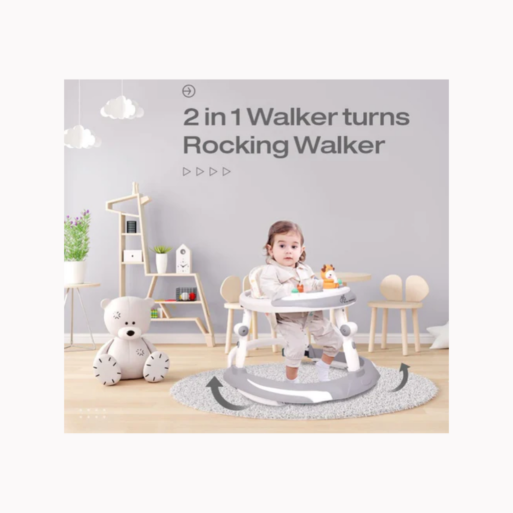 R for Rabbit Little Feet Plus Baby Walker - Detachable Toy Bar With Music & Light Grey White