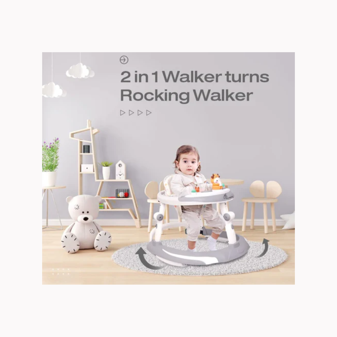 R for Rabbit Little Feet Plus Baby Walker - Detachable Toy Bar With Music & Light Grey White
