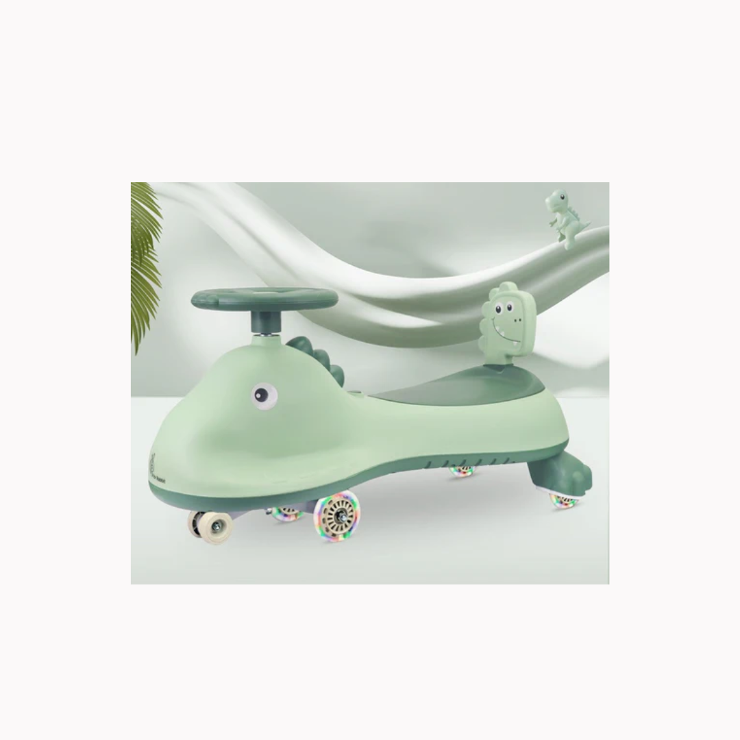 R for Rabbit Iya Iya Dino Swing Car for kids - Inbuilt Music With Light, PU LED Wheels Sea Green