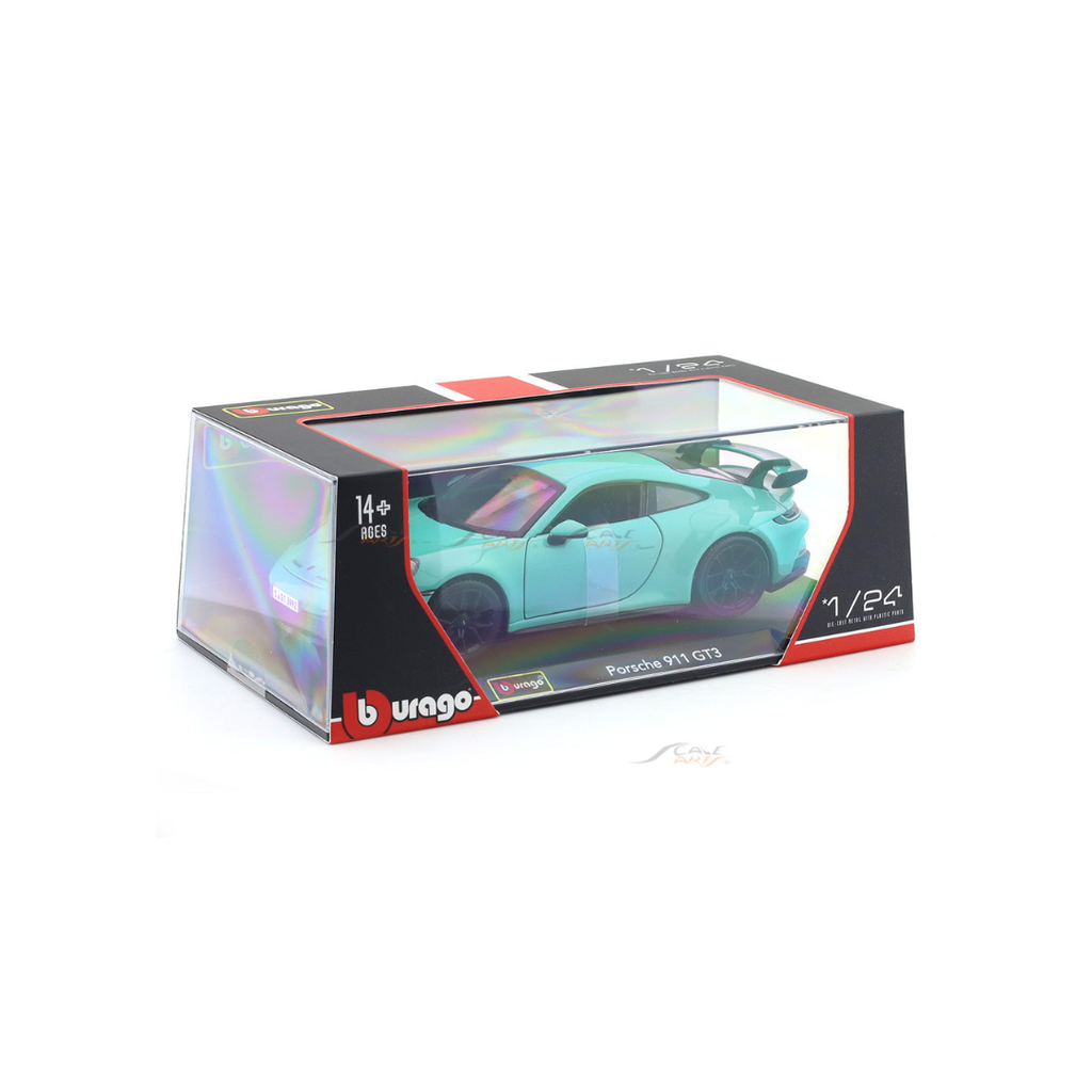 Bburago Porsche 911 GT3 Green with Acrylic Case 1:24  Licensed Diecast Model car