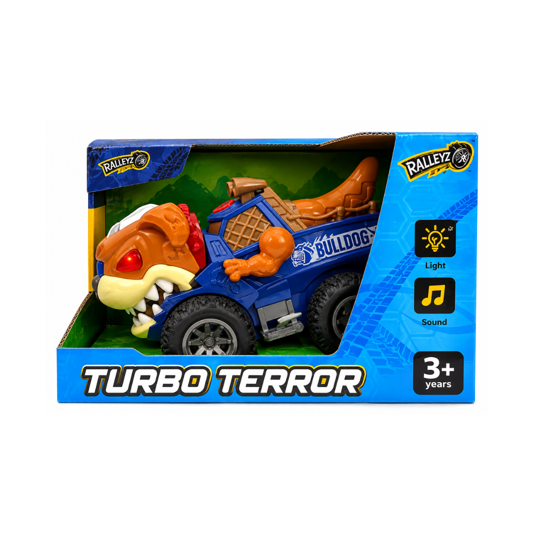 Ralleyz Turbo Terror Bulldog Friction Dog Car Blue